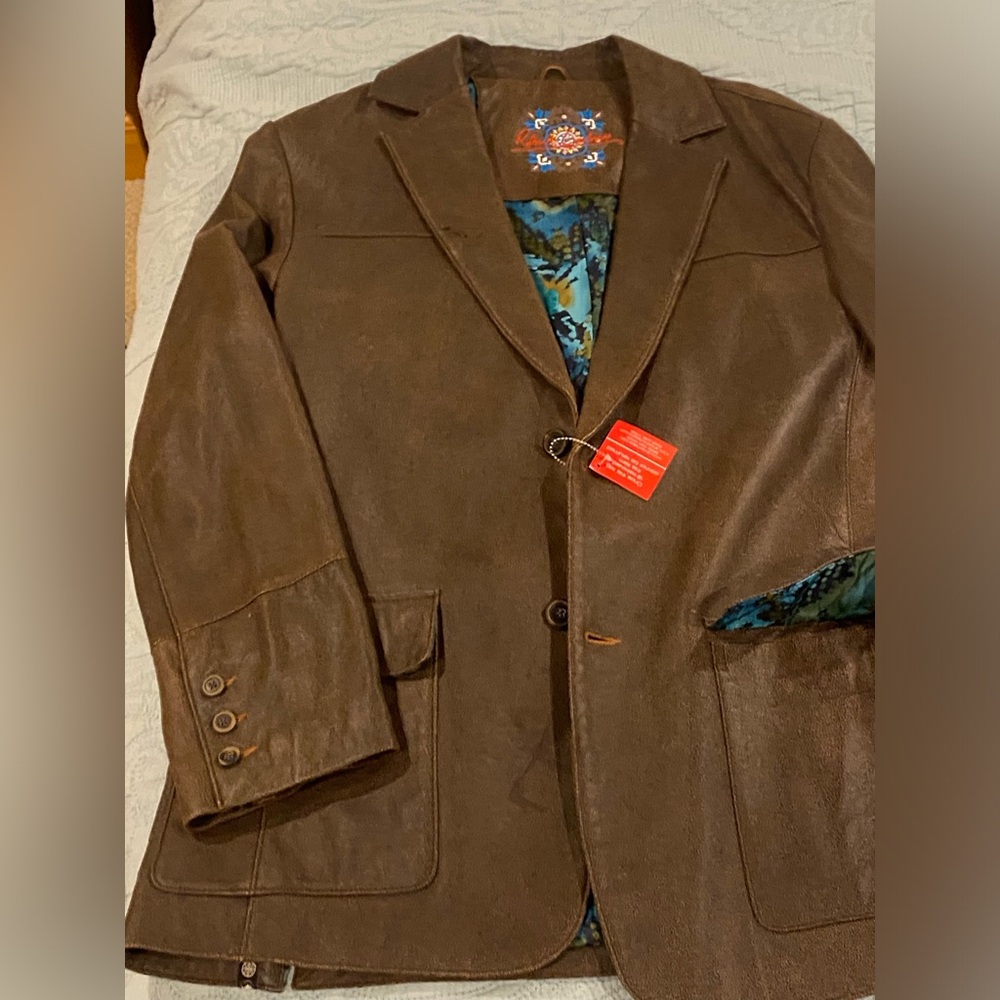 Luxury leather men’s jacket in brown 42 regular